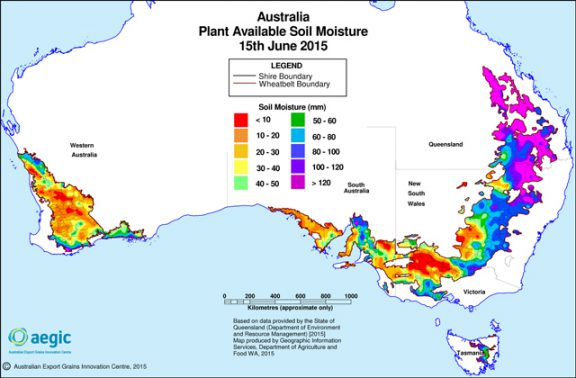 Map of Australian plant available soil moisture 2015