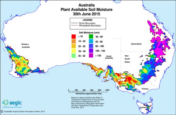 Map of Australian available soil moisture 2015