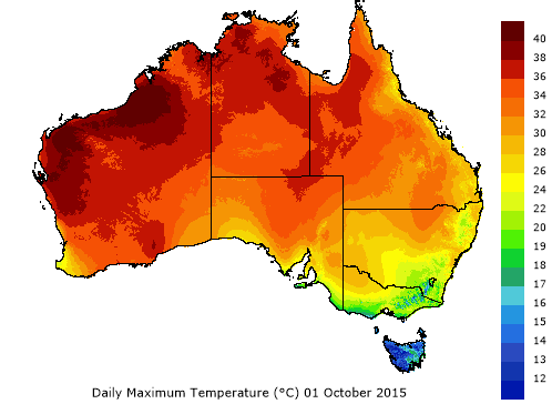 Australian Daily maximum temperature weather map 2015