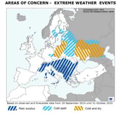 Areas of concern - Extreme Weather events - Europe Map