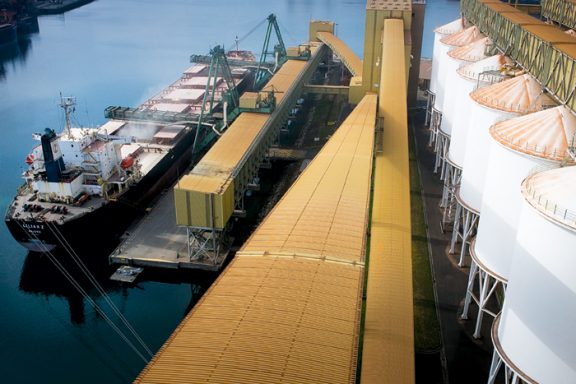 Grain being loaded onto ship
